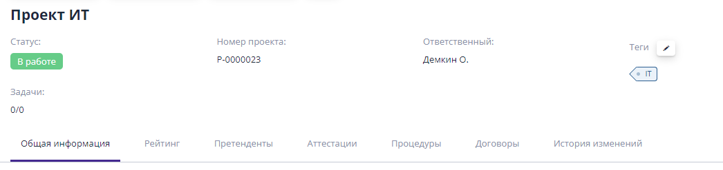 Отображение списка тегов проекта
